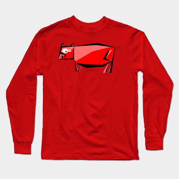 Red pig Long Sleeve T-Shirt by DrTigrou